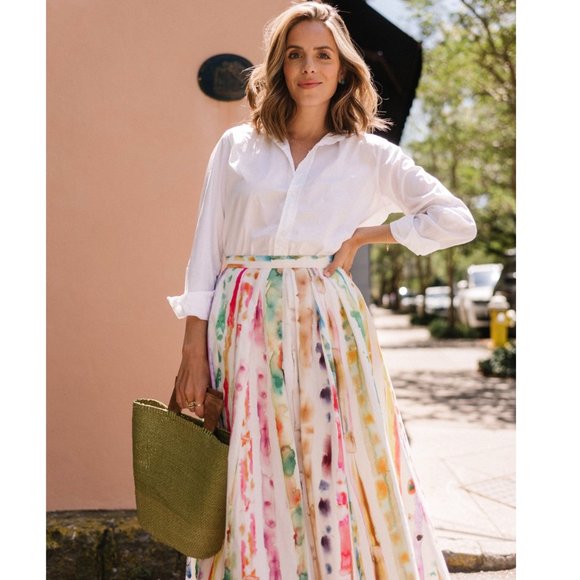 Rosie Assoulin White Watercolor Print Cotton-blend Midi Skirt - Picture 8 of 8